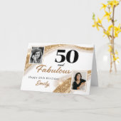 50 and Fabulous Gold Glitter Photo 50th Birthday カード (黄色い花)