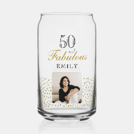 50 and Fabulous Gold Glitter Photo 50th Birthday ガラス缶