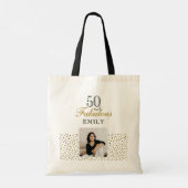 50 and Fabulous Gold Glitter Photo 50th Birthday トートバッグ (裏面)