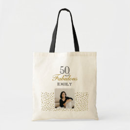 50 and Fabulous Gold Glitter Photo 50th Birthday トートバッグ