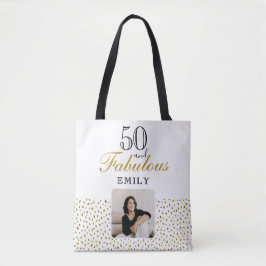 50 and Fabulous Gold Glitter Photo 50th Birthday トートバッグ