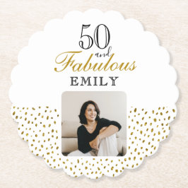 50 and Fabulous Gold Glitter Photo 50th Birthday ペーパーコースター