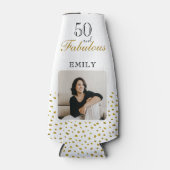 50 and Fabulous Gold Glitter Photo 50th Birthday ボトルクーラー (正面)