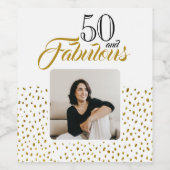 50 and Fabulous Gold Glitter Photo 50th Birthday ワインラベル (シングルラベル)