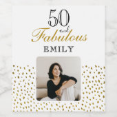 50 and Fabulous Gold Glitter Photo 50th Birthday ワインラベル (シングルラベル)