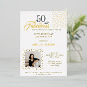 50 and Fabulous Gold Glitter Photo 50th Birthday 箔招待状 (立ち正面)
