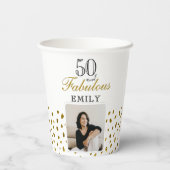 50 and Fabulous Gold Glitter Photo 50th Birthday 紙コップ (裏面)
