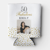50 and Fabulous Gold Glitter Photo 50th Birthday 缶クーラー (正面)
