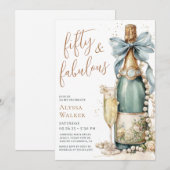 50 And Fabulous Gold Script 50th Birthday Party 招待状 (正面/裏面)