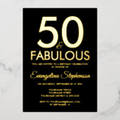 50 and Fabulous Modern Black Gold 50th Birthday 箔招待状 (正面)