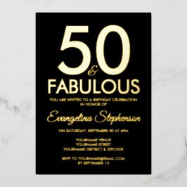 50 and Fabulous Modern Black Gold 50th Birthday 箔招待状