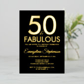 50 and Fabulous Modern Black Gold 50th Birthday 箔招待状 (立ち正面)