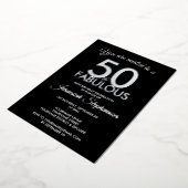 50 and Fabulous Modern Black Silver 50th Birthday 箔招待状 (回転した状態)