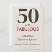 50 And Fabulous Modern Cherry Wine 50th Birthday 招待状 (正面)