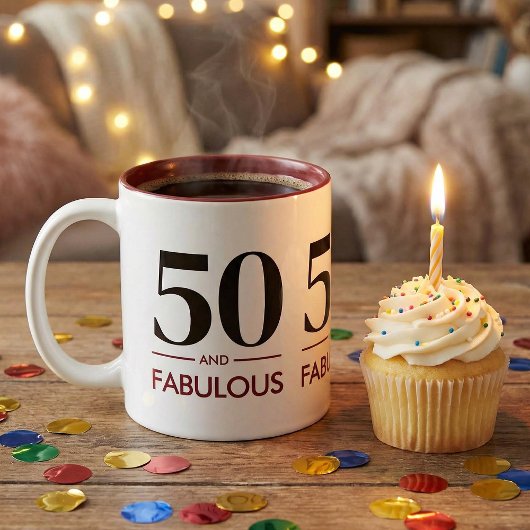 50 And Fabulous Modern Cherry Wine Birthday Saying ツートーンマグカップ