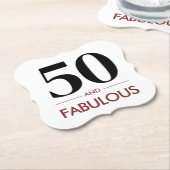 50 And Fabulous Modern Cherry Wine Birthday Saying ペーパーコースター (アングル)