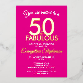 50 and Fabulous Modern Pink Gold 50th Birthday 箔招待状