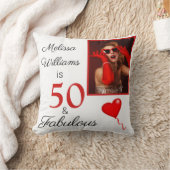 50 and Fabulous Name and Photo Red 50誕生日 クッション (ブランケット)