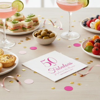 50 and Fabulous Name Date 50th Birthday Party スタンダードカクテルナプキン