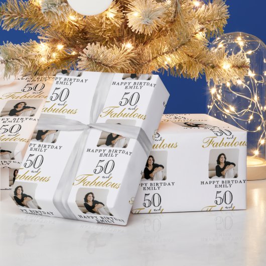 50 and Fabulous Photo 50th Birthday ラッピングペーパー (クリスマス)