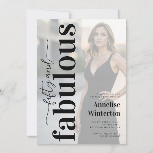 50 and Fabulous Photo 50th Birthday Party 招待状 (正面)