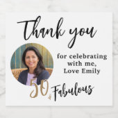 50 and Fabulous Photo 50th Birthday Thank you スパークリングワインラベル (シングルラベル)