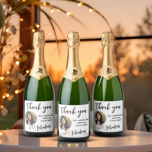 50 and Fabulous Photo 50th Birthday Thank you スパークリングワインラベル