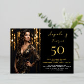 50 and Fabulous Photo Black Gold 箔招待状 (立ち正面)