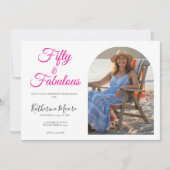 50 and Fabulous Photo Pink 50th Birthday Party  招待状 (正面)