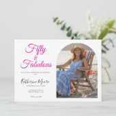 50 and Fabulous Photo Pink 50th Birthday Party  招待状 (スタンド正面)