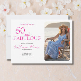 50 and Fabulous Photo Pink 50th Birthday Party 招待状