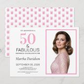 50 and Fabulous Pink 50th Birthday 招待状 (正面/裏面)