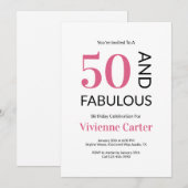 50 and Fabulous Pink 50th Birthday Party 招待状 (正面/裏面)