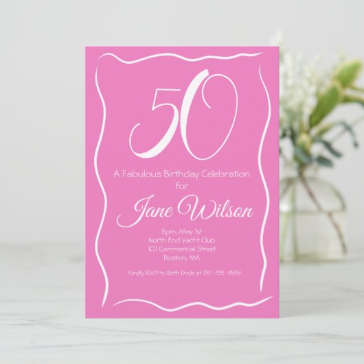 50 and Fabulous Pink Birthday Invitation 招待状 (スタンド正面)