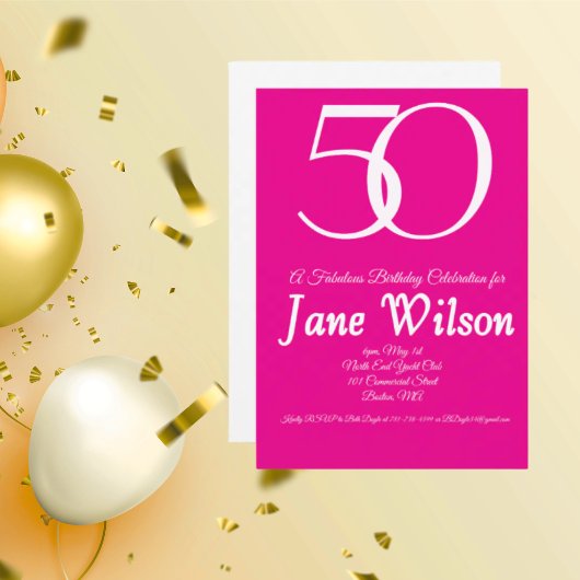 50 and fabulous pink birthday invitation 招待状