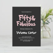 50 and Fabulous Pink Black 50th Birthday Party 招待状 (スタンド正面)
