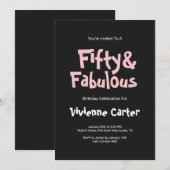 50 and Fabulous Pink Black 50th Birthday Party 招待状 (正面/裏面)