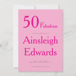 50 and Fabulous Pink Fiftieth Birthday Party 招待状