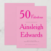 50 and Fabulous Pink Fiftieth Birthday Party 招待状 (正面/裏面)
