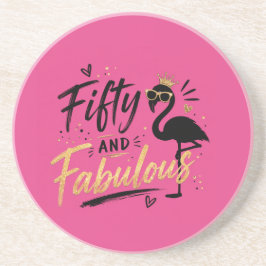50 and fabulous pink flamingo 50th birthday コースター