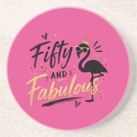 50 and fabulous pink flamingo 50th birthday コースター (正面)