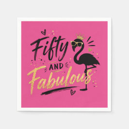 50 and fabulous pink flamingo 50th birthday スタンダードカクテルナプキン