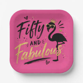 50 and fabulous pink flamingo 50th birthday ペーパープレート