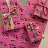50 and fabulous pink flamingo 50th birthday ラッピングペーパー