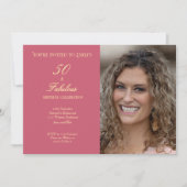 50 and Fabulous Pink Photo Elegant Script 招待状 (正面)