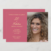 50 and Fabulous Pink Photo Elegant Script 招待状 (正面/裏面)