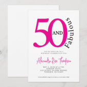 50 and Fabulous Pink Script 50th Birthday Party 招待状 (正面/裏面)