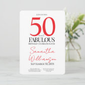 50 and Fabulous Red | 50th Birthday Elegant Simple 招待状 (スタンド正面)