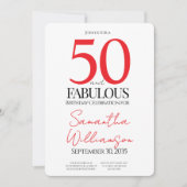 50 and Fabulous Red | 50th Birthday Elegant Simple 招待状 (正面)