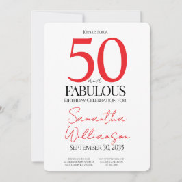 50 and Fabulous Red | 50th Birthday Elegant Simple 招待状